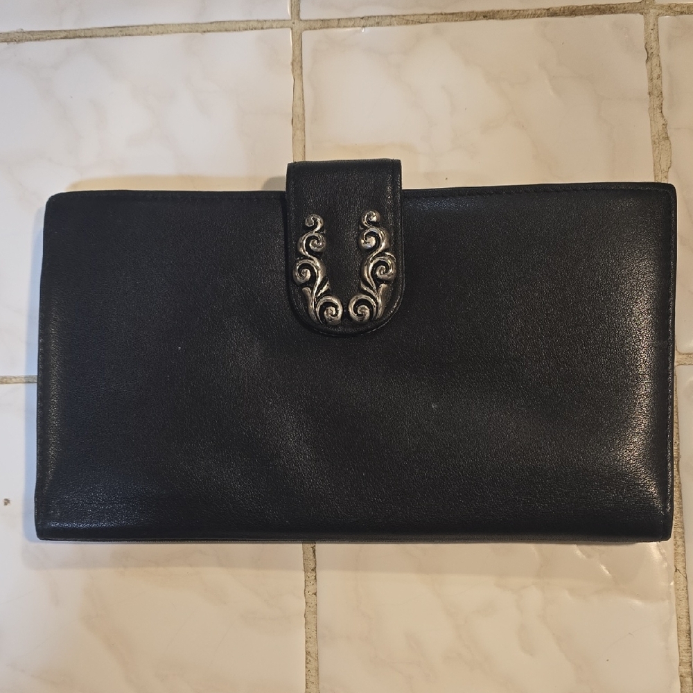 Buxton Black Leather Wallet with Silver Decorative Snap
